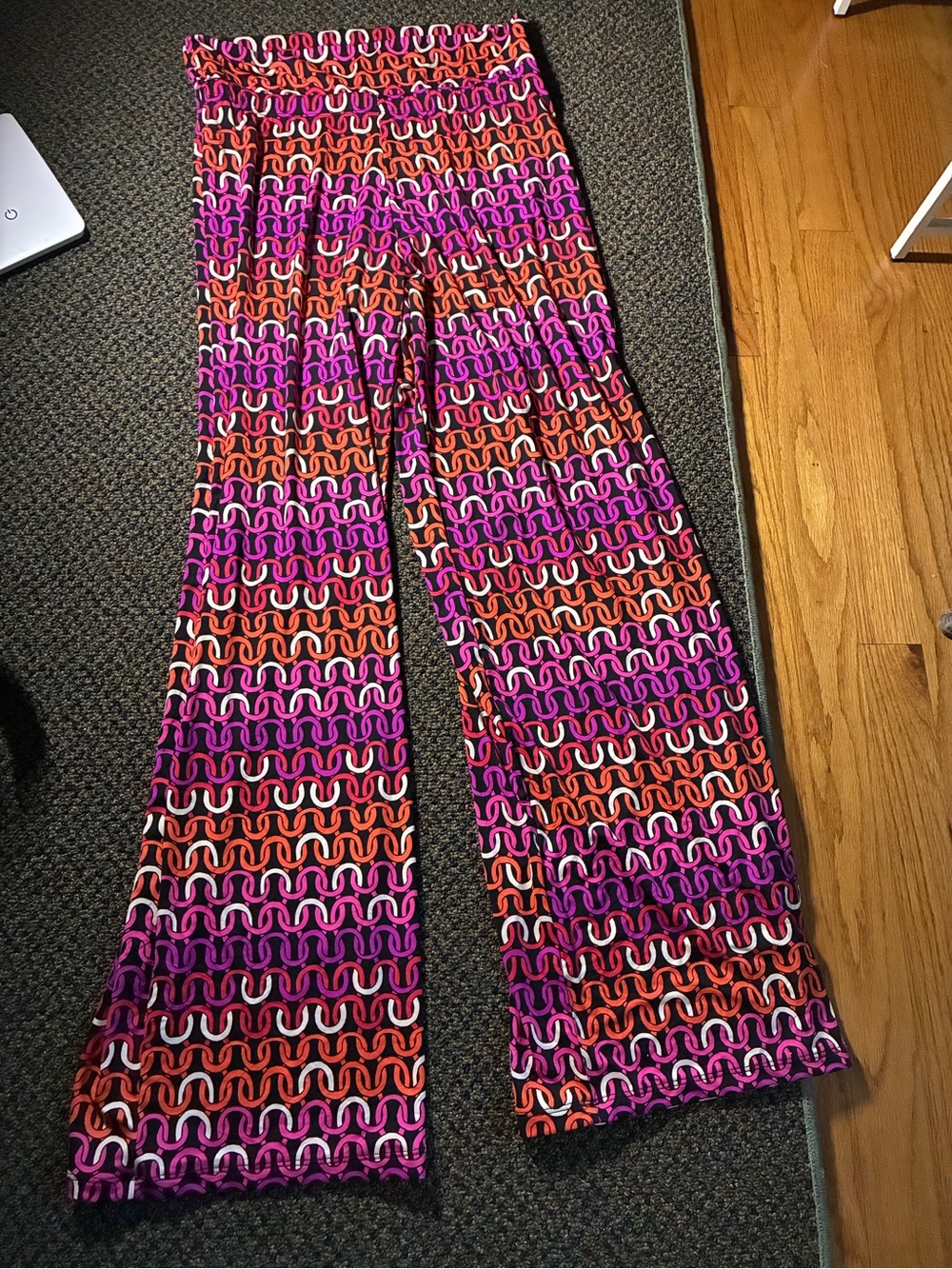 Trina Turk Pink & Orange Geometric Wide-Leg Pants